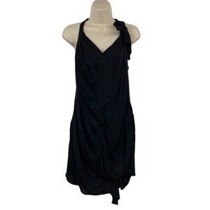 TOV Holy Ruched Crinkled Mini Dress Womens Size 40 Medium Black Sleeveless Rayon